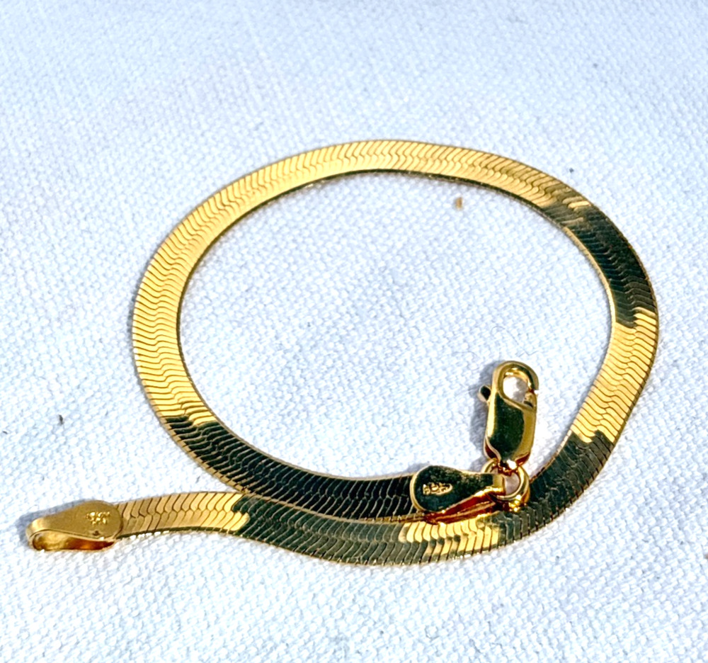 Vtg HCT 925 Sterling Silver Gold Plated Herringbone Bracelet 7.5" Italy 1/8" wd